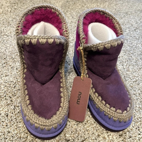 mou mou Colorblock Eskimo Shearling Boots, Style MU.FW101066A, Size 37, New - Picture 5 of 10